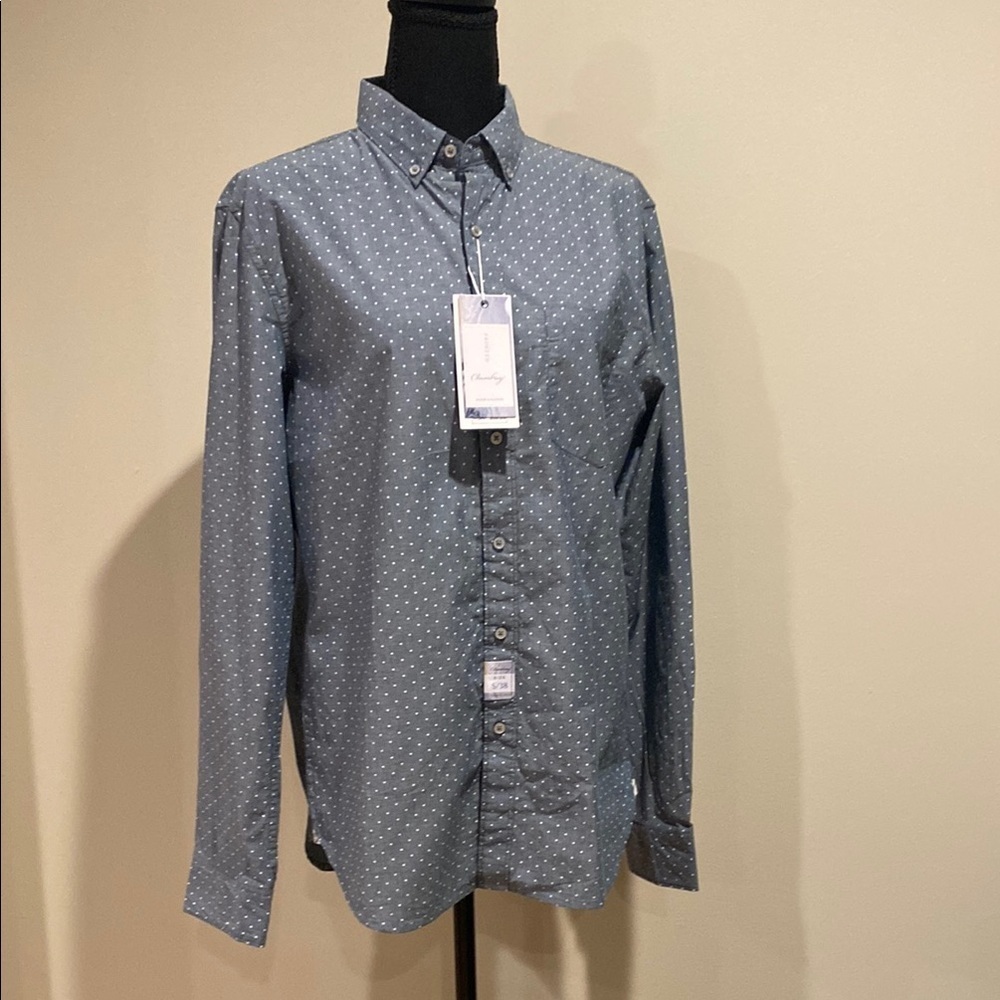 Denim & Flower Blue White Polka Dot Chambray Shirt | Small